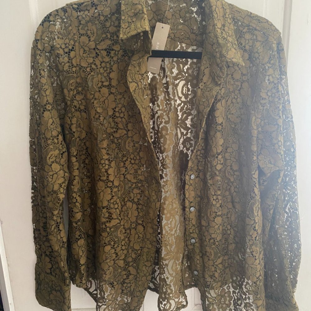 J Crew Lace Olive Green Button-Up Shirt